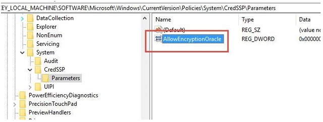 sửa lỗi CredSSP Encryption Oracle Remediation bằng cách sửa lại registry bước 5
