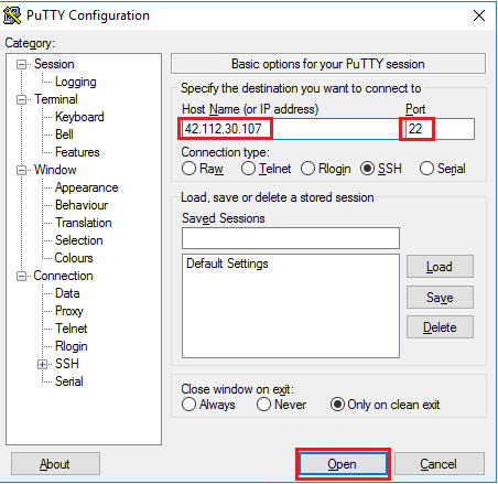 kết nối Server bằng SSH thông qua PuTTy với Linux bước 2