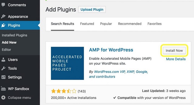 Sử dụng plugin AMP for WordPress bước 1