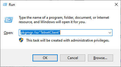Hướng dẫn cài Telnet trên Windows 10 từ hộp thoại Run bước 1