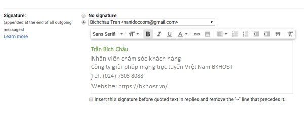 Hướng dẫn tạo chữ ký Gmail trên máy tính bước 2