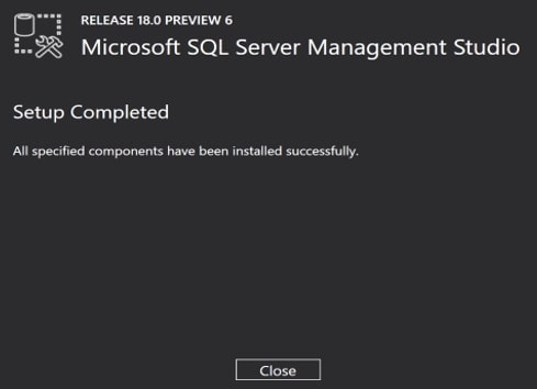 Cài đặt thành công SQL Server Management Studio