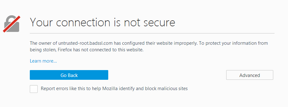 Loi Your connection is not secure tren Mozilla Firefox