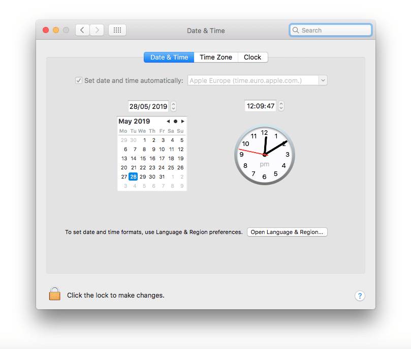 Kiem tra System Time and Date tren macOS