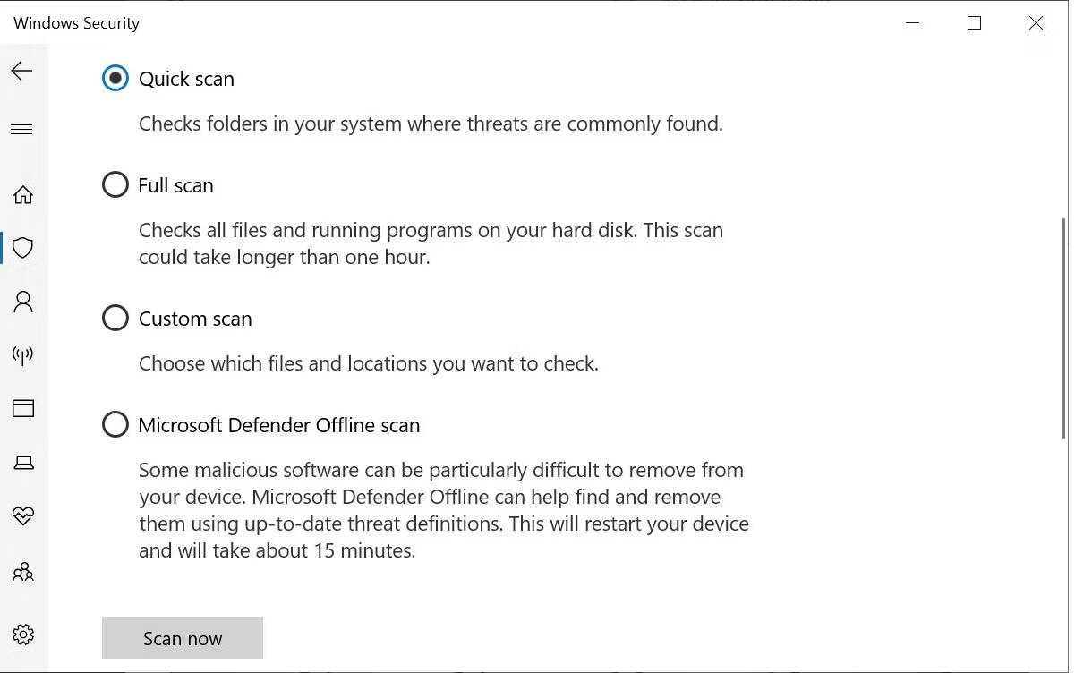 Su dung Microsoft Defender Offline Scan
