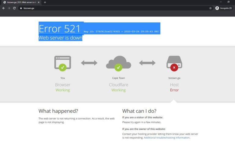 Nguyên nhân và 4 cách fix lỗi Error 521: Web server is down