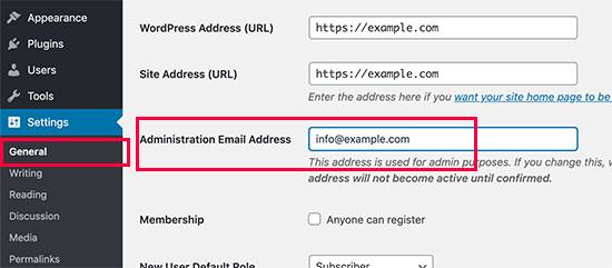 Thay doi Email Admin trong Website WordPress thong qua Admin-1